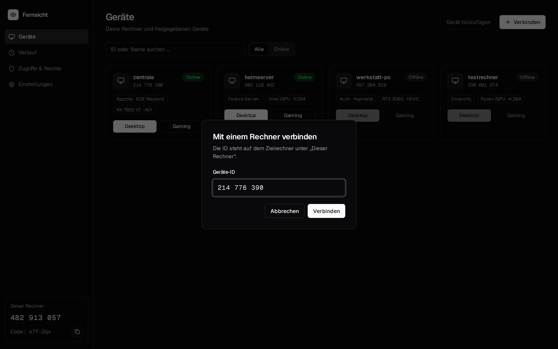 The connect dialog