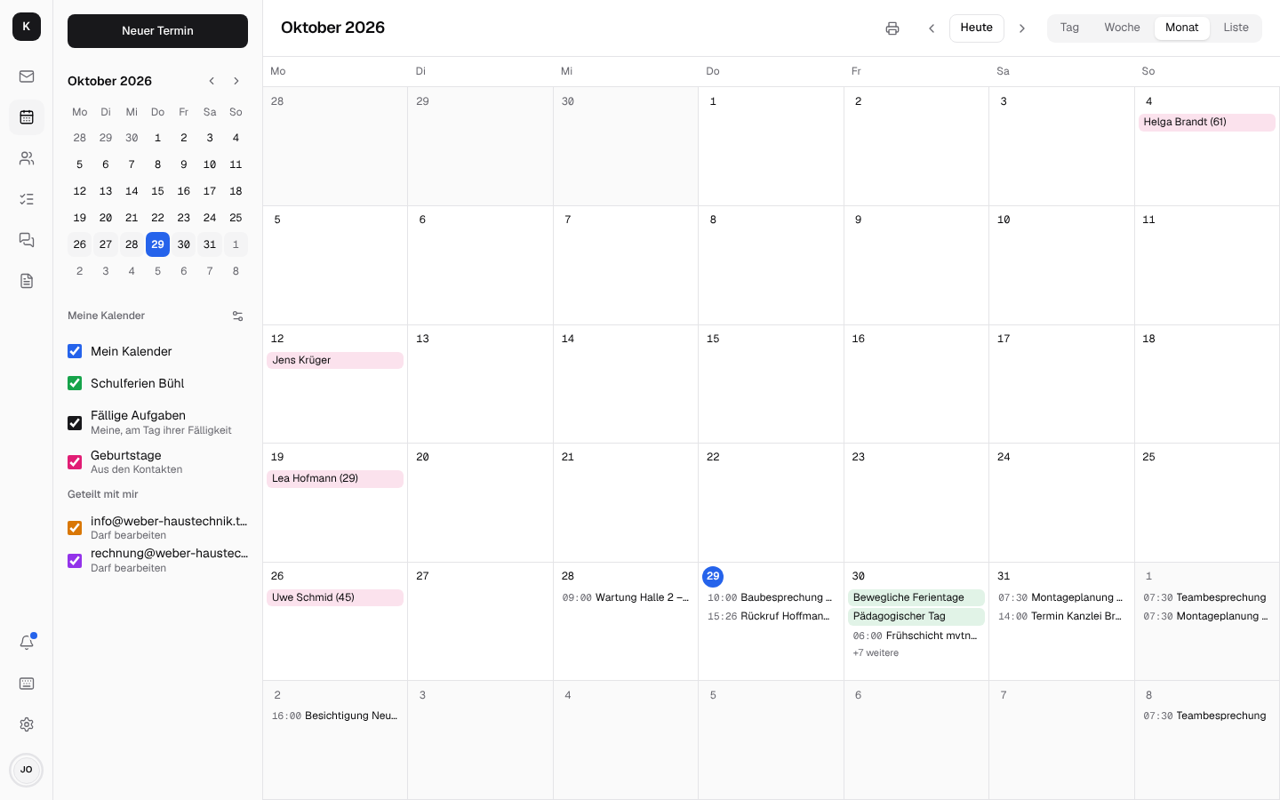 Der Monat mit vier Geburtstagen aus den Kontakten, „Geburtstage“ unter Meine Kalender