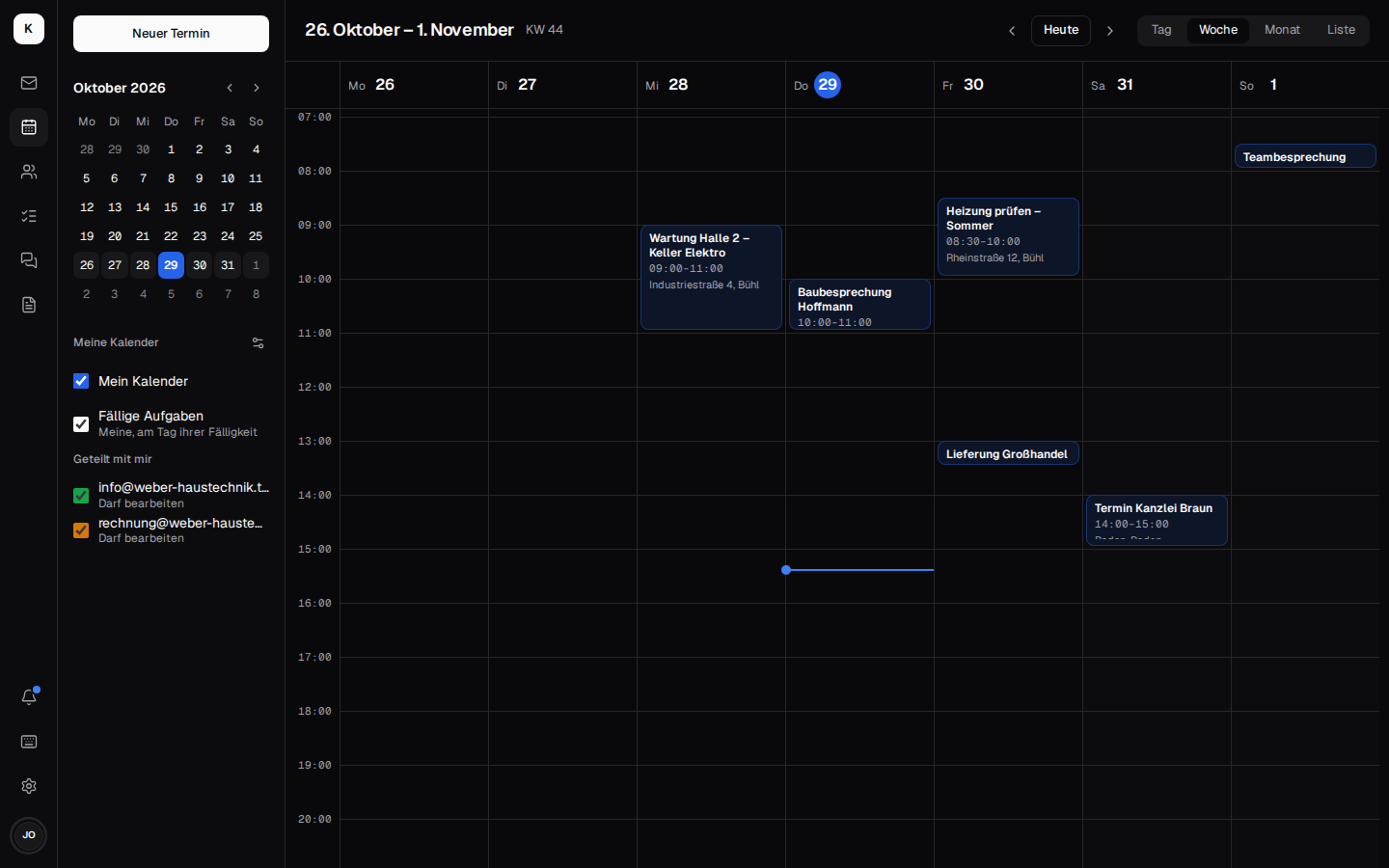 Team calendar in the dark theme