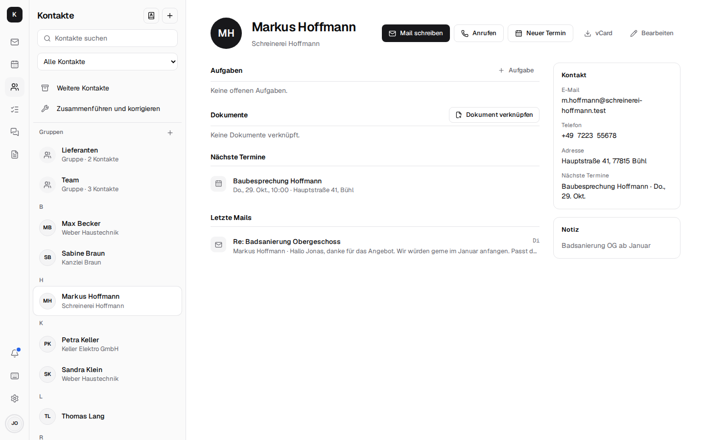 Kontakt Markus Hoffmann mit nächsten Terminen und letzten Mails