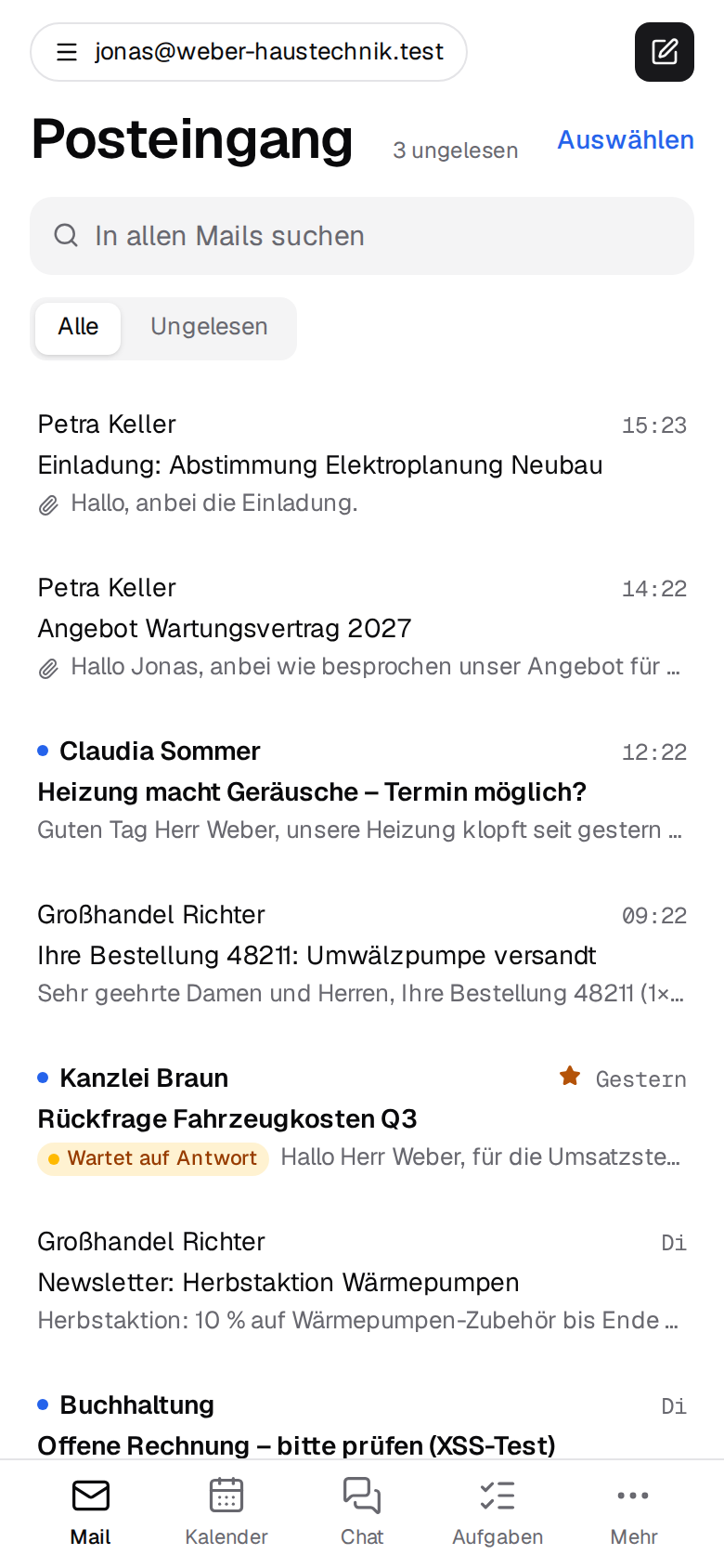 Kontext am Handy: Posteingang mit Tab-Leiste