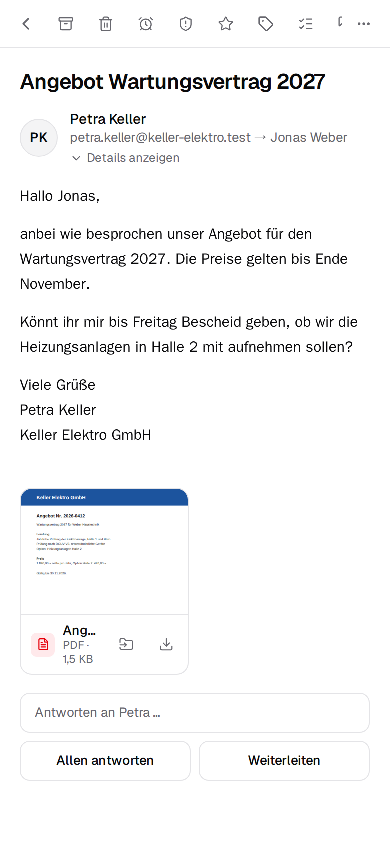 Reading a mail on the phone