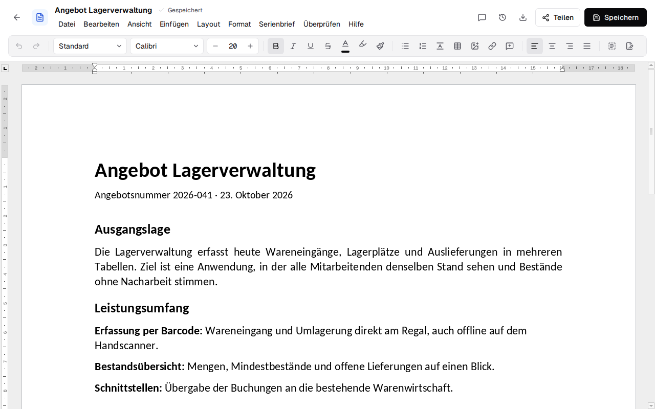 A Word document in the browser in the light theme