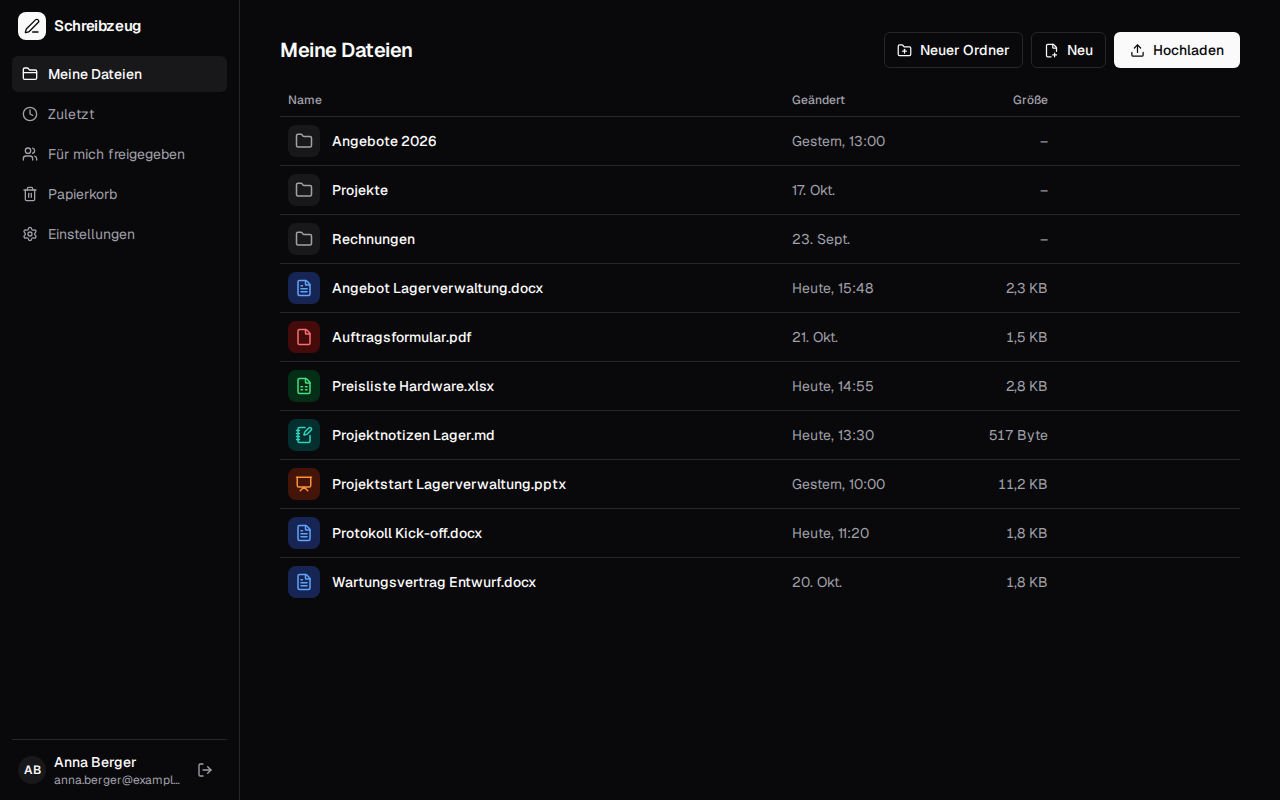 My files: folders, Word, Excel, PDF, Markdown and PowerPoint files