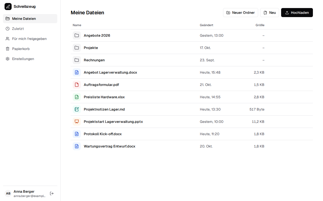 My files: folders, Word, Excel, PDF, Markdown and PowerPoint files