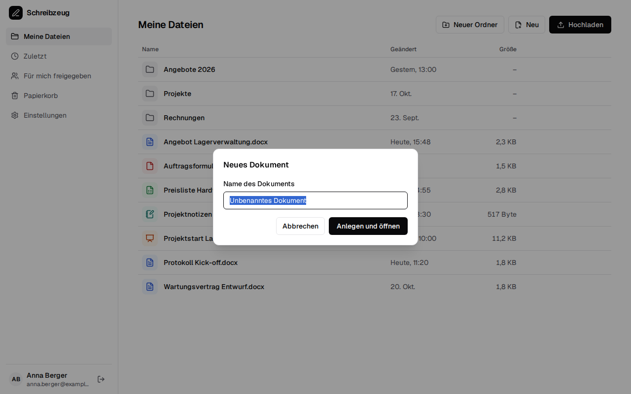 Creating a new document