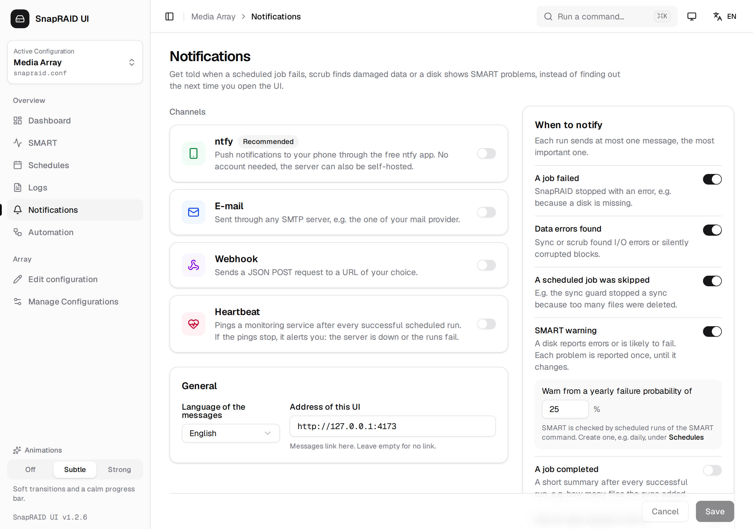 Notification channels and events