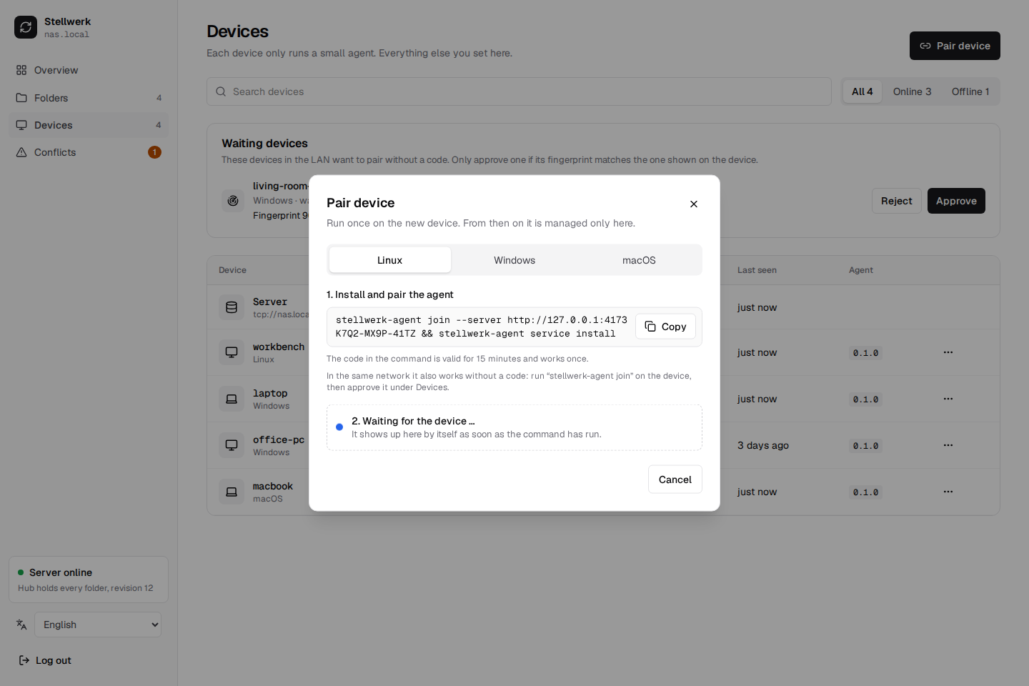 The pairing dialog