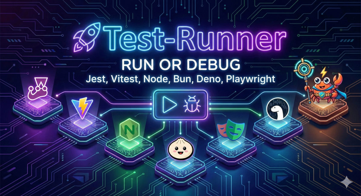 Jest Runner in VS Code: Run and Debug CodeLens above a test, the Test Explorer and the terminal output